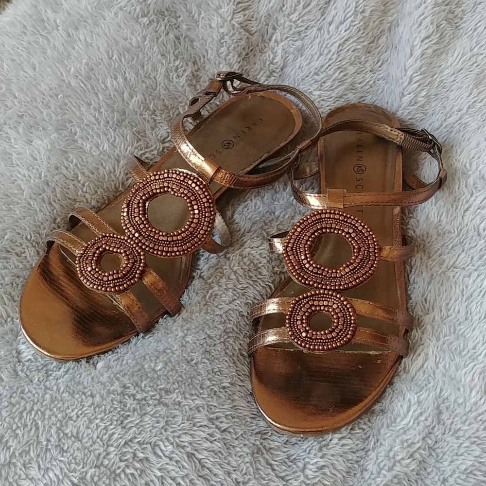 Karen Scott Jacy Bronze Open Toe Wedge Sandals